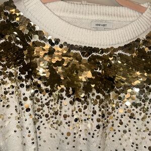 Nine West White Sweater with Gold Sequins